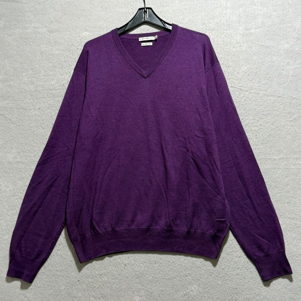 Peter Millar Sweater Mens XXL Purple V Neck 100% Merino Wool Knit Pullover Solid